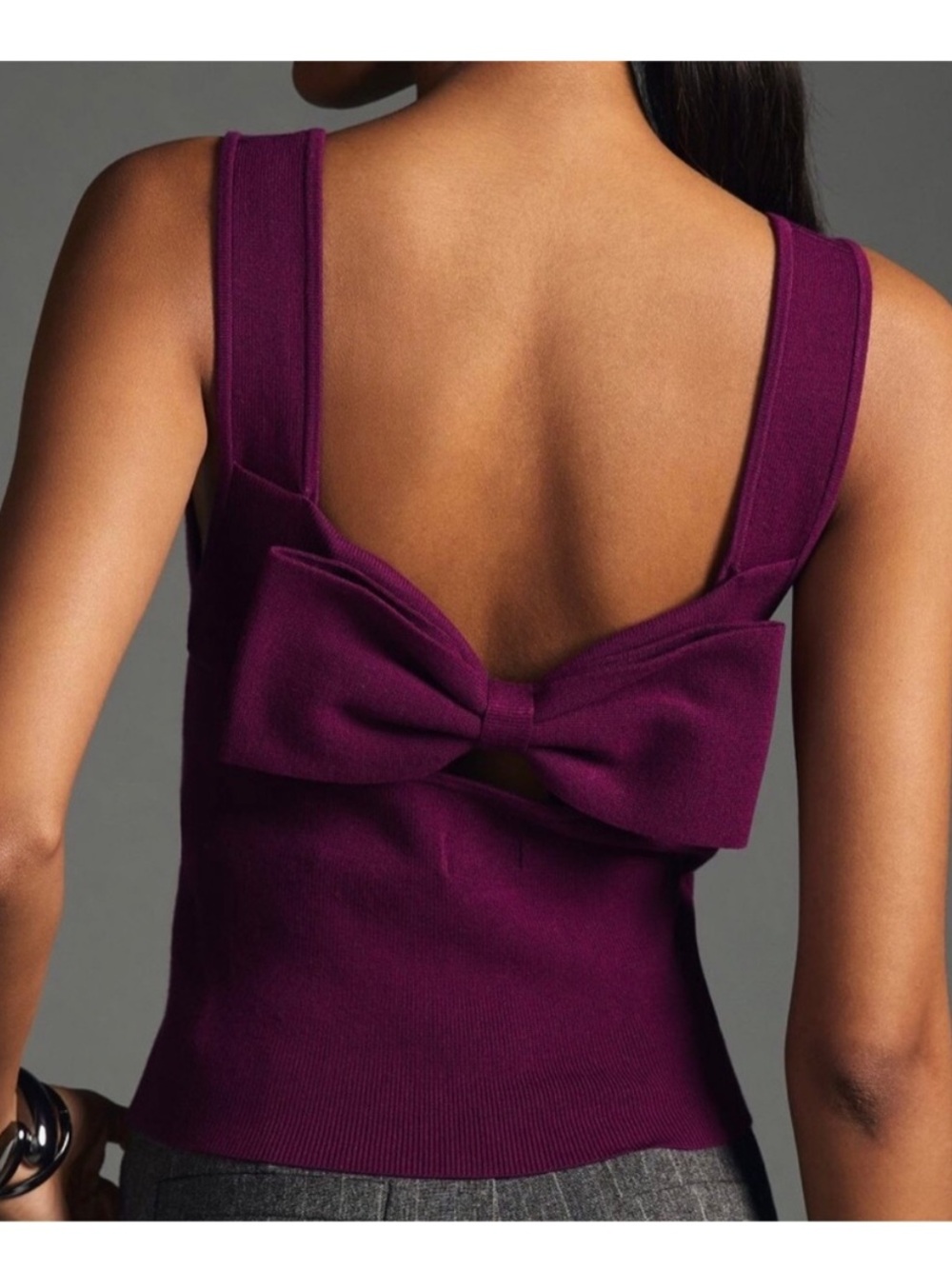 Maeve | Anthropologie | Square Neck Bow-Back Knit Tank Top - Plum | Size S - Picture 10 of 10